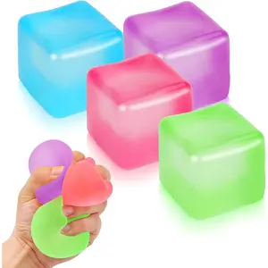 Stress Cube Sensory Fidget Toys for Anxiety Stress Relief, Slow Rising Fidget Cube Squeeze Toys, Squishy Cube Filled with Thick Substance, Ice Cube Stress Balls for Adults Kids