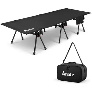 Anbte Height Adjustable Camping Cot with Storage Net & Bag, Support up to 400lbs Comfortable Portable Cots for Adult Folding Bed for Camping Hiking Travel Truck Beach Office Nap, Black