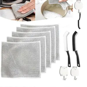 10pcs double layer Non Scratch Wire Dishcloth Multipurpose Wire Dishwashing Rag for Wet and Dry,Metal Scrubbers for Cleaning Dishes,Dual-Sided Kitchen Cleaning Cloth with Mesh,Cleaning Tool for Pot, Blue