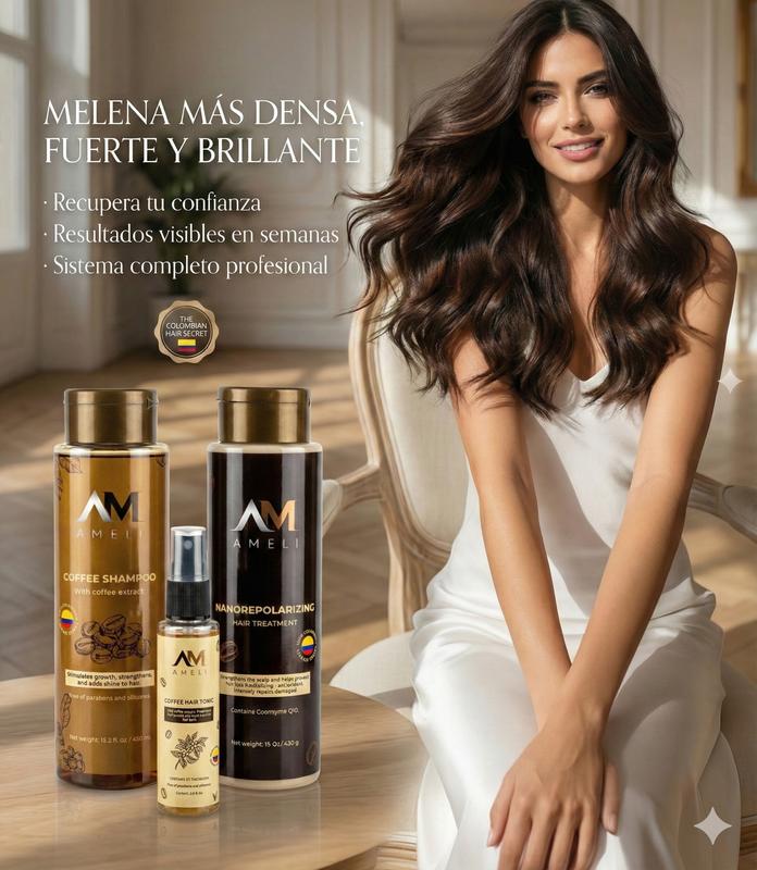 AMELI KIT SHAMPOO TRATAMIENTO NANOREPOLIZADOR Y TONICO DE CAFE Haircare with Coffee Extract for Daily Use Cleanser & Conditioner Haircare Daily Use Daily Use Haircare