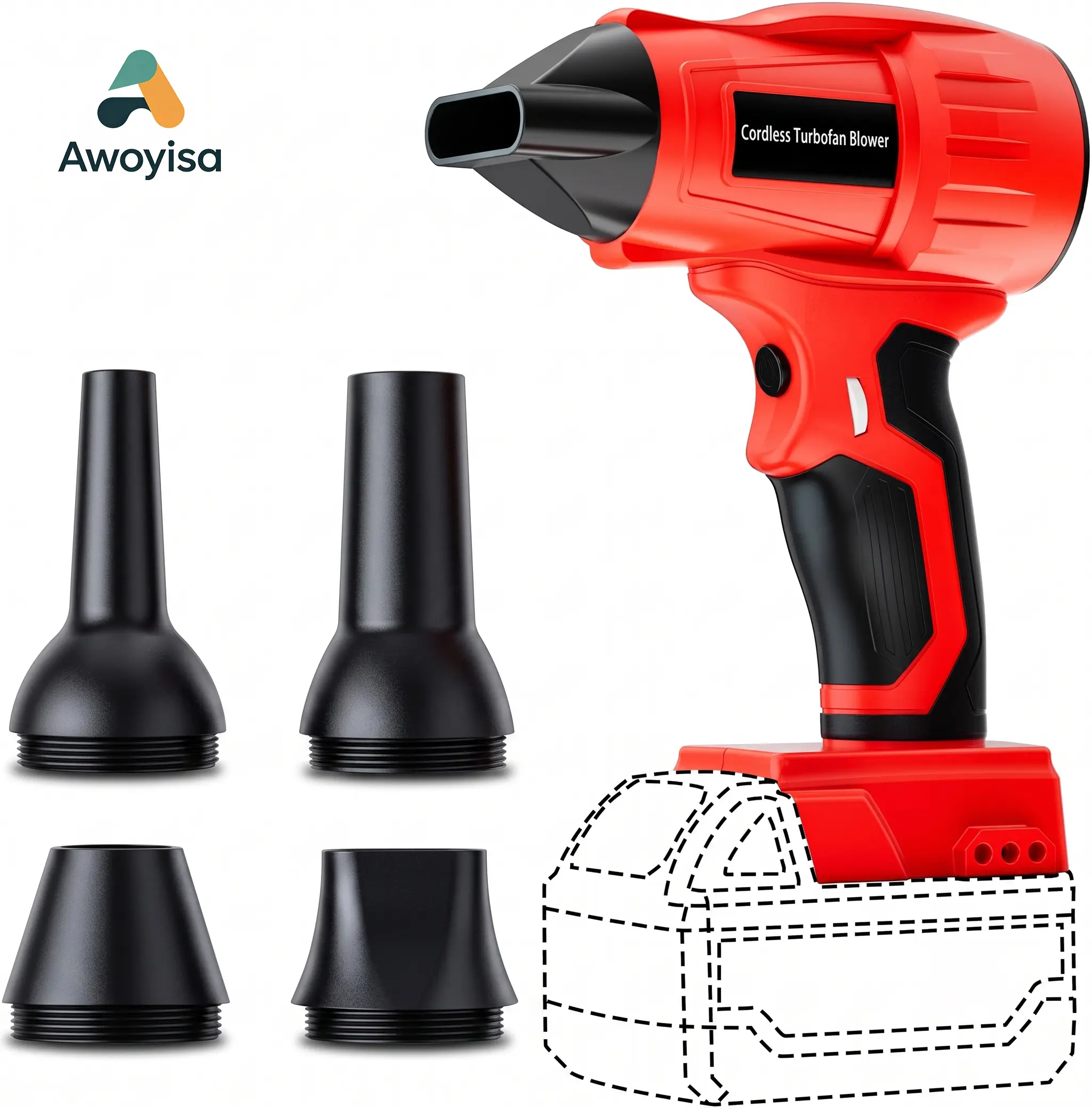 2026 Upgraded Version  Awoyisa minileaf  blower,Turbo Jet Blower Cordless DustBlower for Milwaukee M18Battery,5 Multi-Functional Nozzles as Free Gift,  350W 96000 RPM Adjustable WindSpeed, for Dust cleaning （Battery not induded）