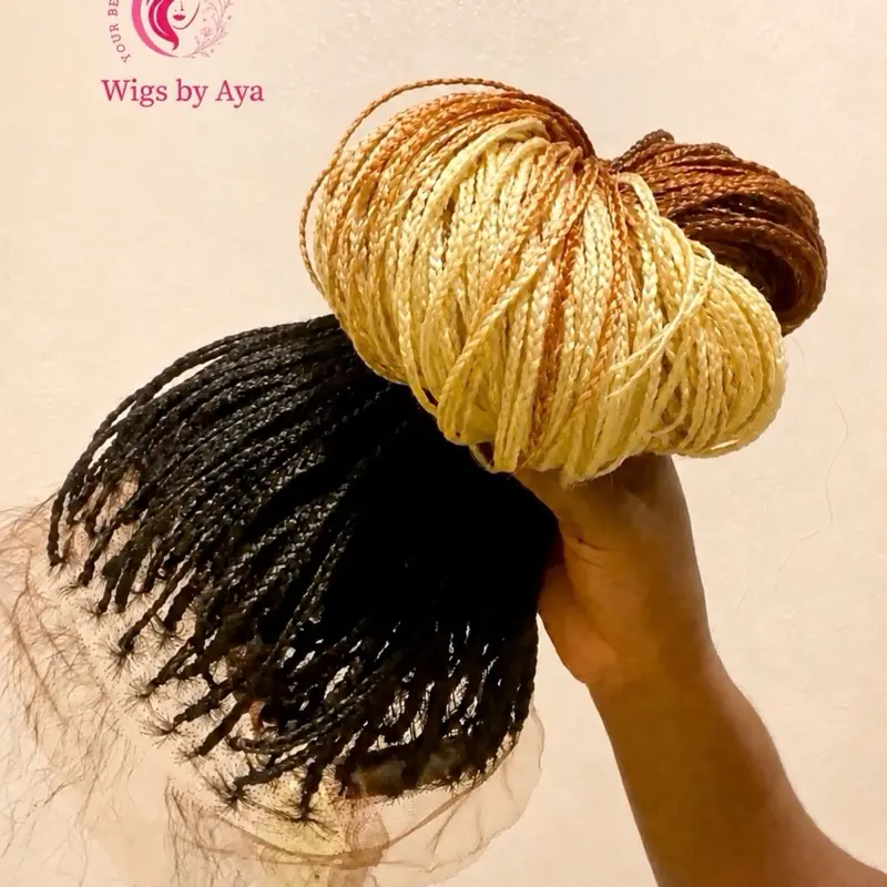 Women's Full Lace Human Hair Small Knotless 3-Tone Braided Wig - Lightweight, 210% Density, Pre Plucked Line, Anti-Slip Clips for Party, Daily Wear