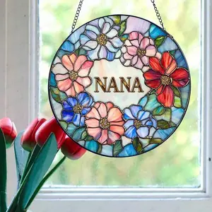 Personalized Nana Glass Suncatcher, Christmas Gift for Grandma from Grandkids, Floral Nana Window Decor, Grandson to Nana Gigi Grandma Ornament