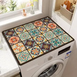 Flowers Washer Dryer Dust Cover Mat For Top Creative Washing Machine Dust Cover Pad Fast Drying Absorbent Mat Top Protector Mat for Kitchen Laundry Room