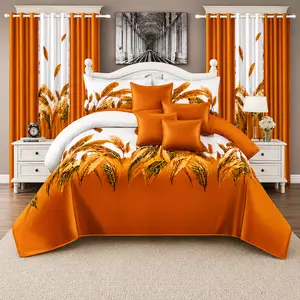 17-Piece Mega Bedding Bundle - Burnt Orange Floral & Botanical with Matching Curtains