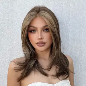 [*Morita] NEW DWY MONO Free Part Mid Length Brown with Blonde Highlighted Wig for Women SWMN1035-1BR16