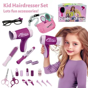 Girls Hairdresser Toy Set with Accessories and Waist Bag, Includes PVC Mirror, Blow Dryer, Curling Iron, Comb, Mixed Colors, Kids Vanity, Easter Gift Birthday Present, Pretend Play Set