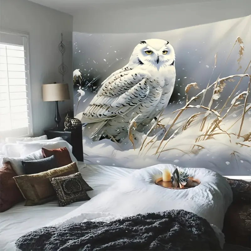Charming White Owl Winter Tapestry - Perfect for Living Room, Bedroom, or Dorm Decor | Includes Easy Install Kit Art Home Decoration