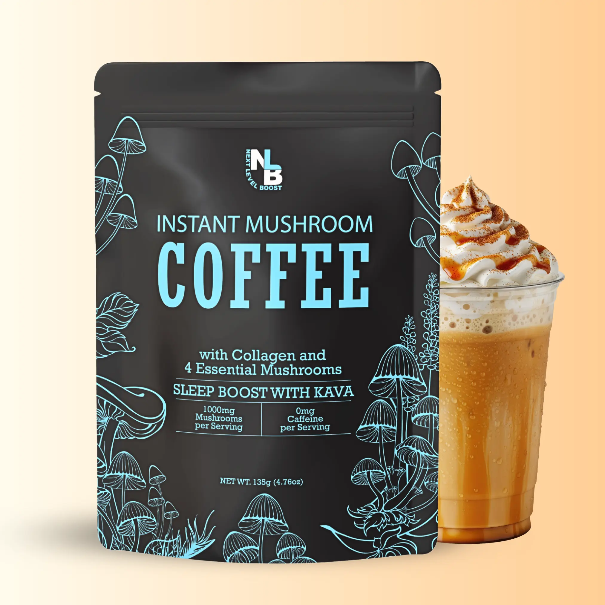 Kava Sleep Decaf Mushroom Coffee Drink with Collagen – Melatonin, GABA & Adaptogenic Mushrooms | Gluten-Free & Non-GMO