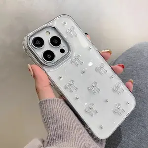 Sweet girl bow phone case suitable for iPhone 11/12/13/14/15/16/17 Pro Max, stylish protective case, durable material, perfect design, fashionable accessories, suitable for women's use