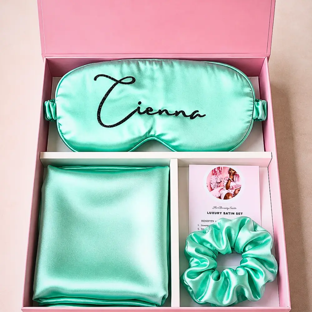 Personalized Name Satin Gift box set with Pillowcase Eye mask & Hair scrunchie