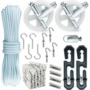 164ft Heavy-Duty Polyester Rope Clothesline Kit with S-Separators, Adjustable Tightener and Clips for Outdoor Laundry Drying, Weather-Resistant Rope for Backyard, Balcony, Camping, Reusable and Easy to Install
