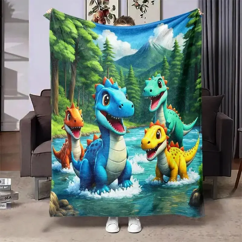 Dinosaur Print Hooded Blanket, 1-Count Super Soft Flannel Woven Lightweight Throw Cape, Cute Dino Pattern Cozy Blanket, Multi-use Wearable Cover for Indoor Napping, Lounge & Daily Home Relaxation