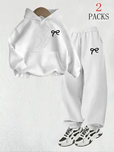 Tween Girls Letter Print Hoodie Set, Warm Casual Sweatpants, Retro Street Fashion, Comfortable Winter