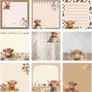 9 Pads 3x3 Inch Highland Cow Cute Self-Stick Adhesive Sticky Notes Memo Pad, Office Decor Gifts for Students Teachers School Meeting Office Supplies