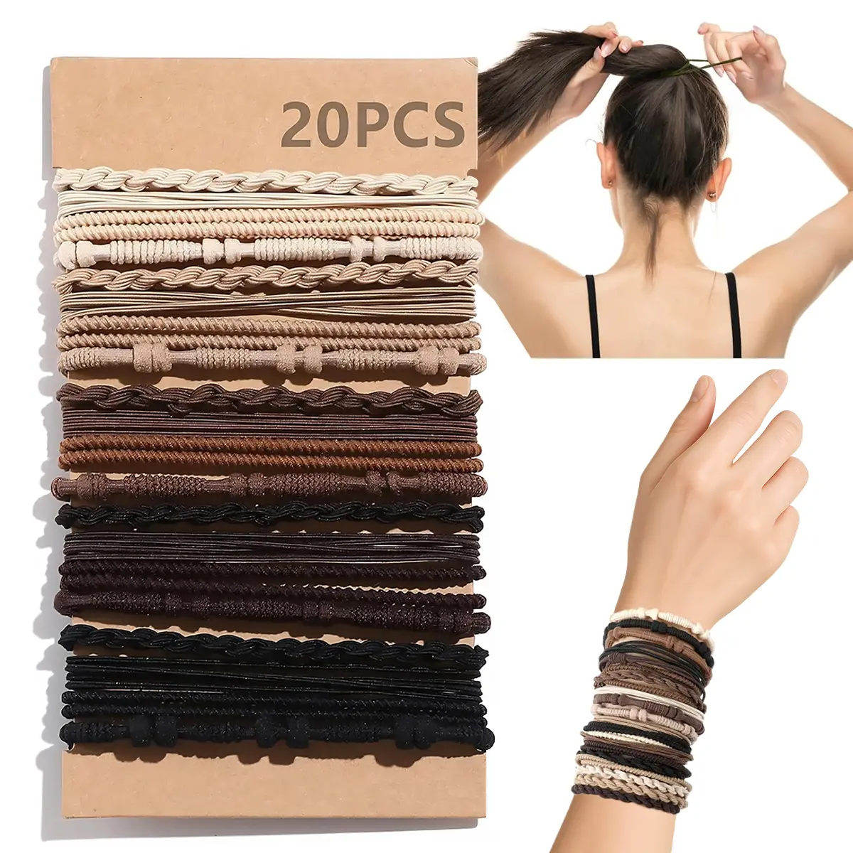 20 PCS Boho Hair Ties, Elastic Hair Tie Bracelets for Women, Cute Hair Ties No Damage, Ponytail Holders for Girls with Thick and Thin Hair, Hair Accessories
