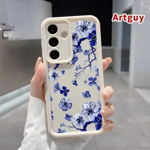 Phone Case Compatible with Samsung Galaxy S23 Ultra S24 Plus S25 S22+ Blue Blossom Drop Protection Shockproof Soft Silicone smartphone Cover