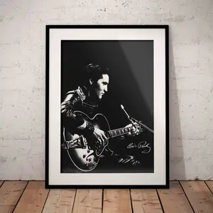 BridgeMusic Elvis Presley Wall Art Unframed Poster With Iconic Black And White Signature Perfect For Rock Music Lovers