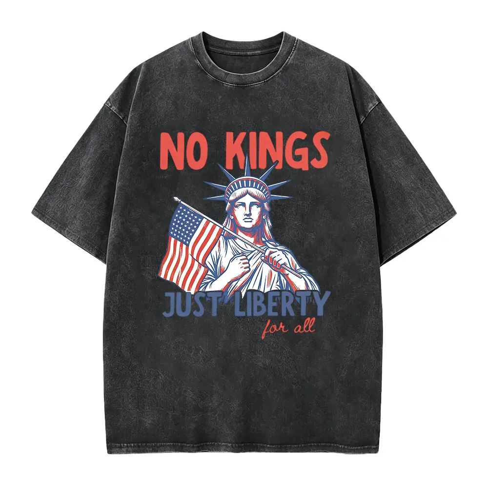 Liberal 4th of July Cropped Boxy Tee, No Kings Liberty For All Shirt, Statue of Liberty Shirt, Anti Fascism Patriotic Tee