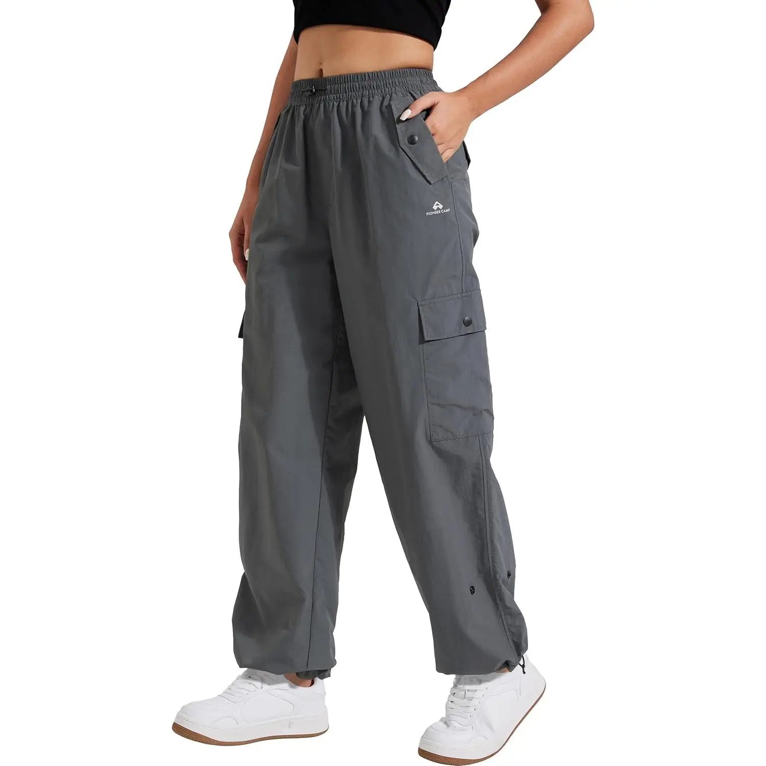 Pioneer Camp Womens Parachute Cargo Pants with Pockets Baggy High Waisted Quick Dry Hiking Pants Lightweight Wide Leg