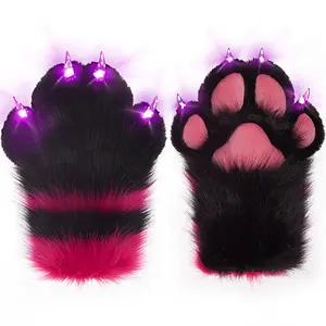 LED Furry Paw Gloves - Glowing Animal Claws with Light Up Effects, Cool Rave & Party Accessories for Teens Adults, Halloween Christmas Cosplay Gifts
