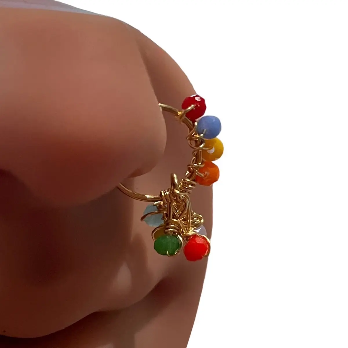 Hoop Nose Ring w/ beads| Gold Nose Hoop | Piercing Required | Nose Jewelry | Nose Ring w/ dangle | Gold Nose Jewelry nose hoop