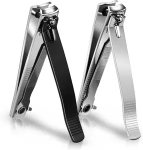 Large Nail Clippers 2-Pack, Sharp Stainless Steel Fingernail & Toenail Trimmers with Nail File, Manicure Kit Fingernail Tools for Men & Women, Black and Silver Color