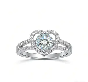 Synthetic heart-shaped Moissanite ring set with diamonds for women—fashionable, elegant jewelry suitable as a Valentine’s Day or girlfriend birthday gift.