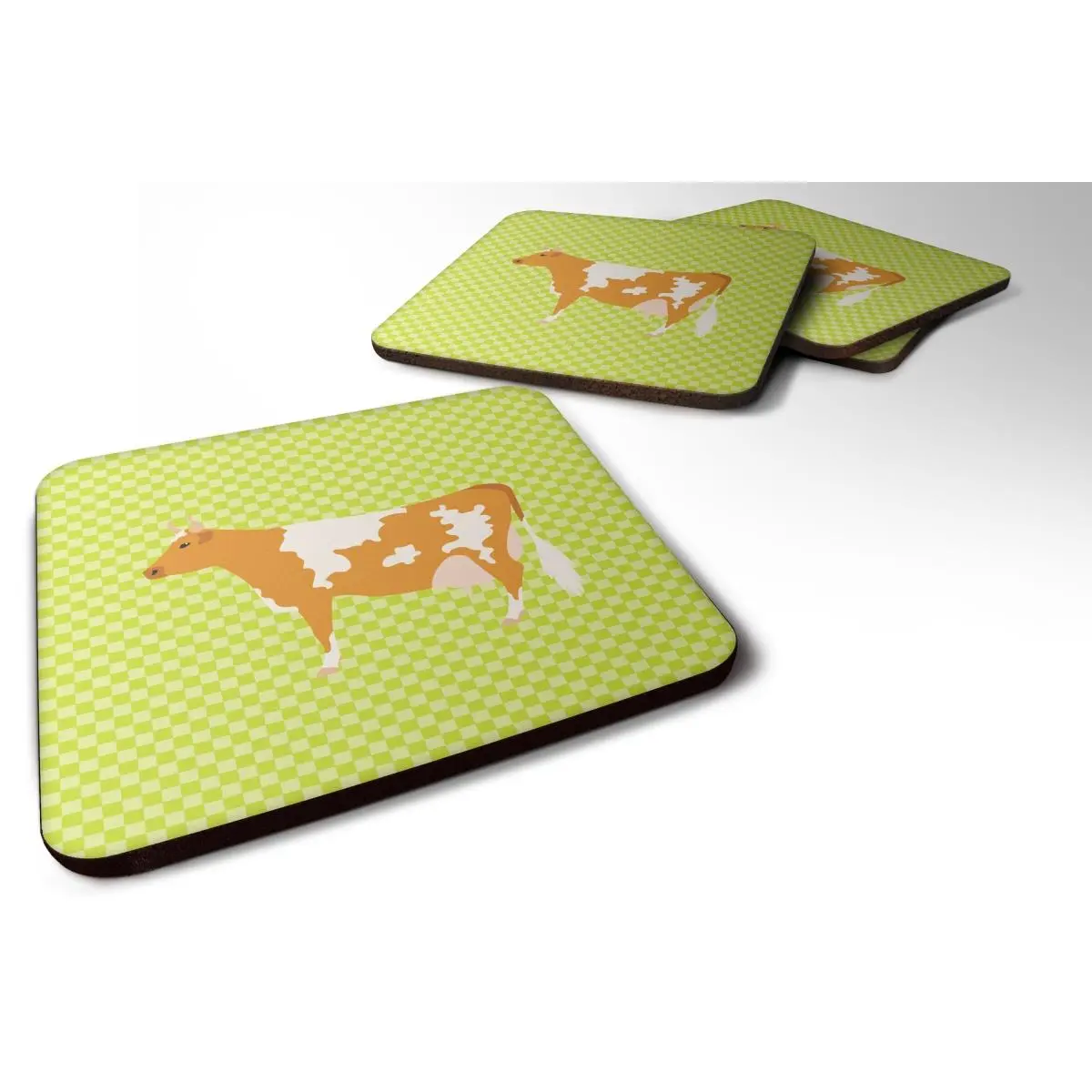 Square Cow Print Guernsey Cow Green Foam Coaster, 4-Piece Kitchen Tableware Accessory for Gatherings, Set