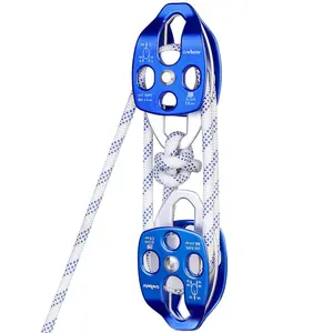 Block and Tackle Pulley System x 1/2'' Rope 7700 LB 35KN Strength 4:1 Lifting Ratio for Attic and Lifting Applications Dual Pulleys CE Certified