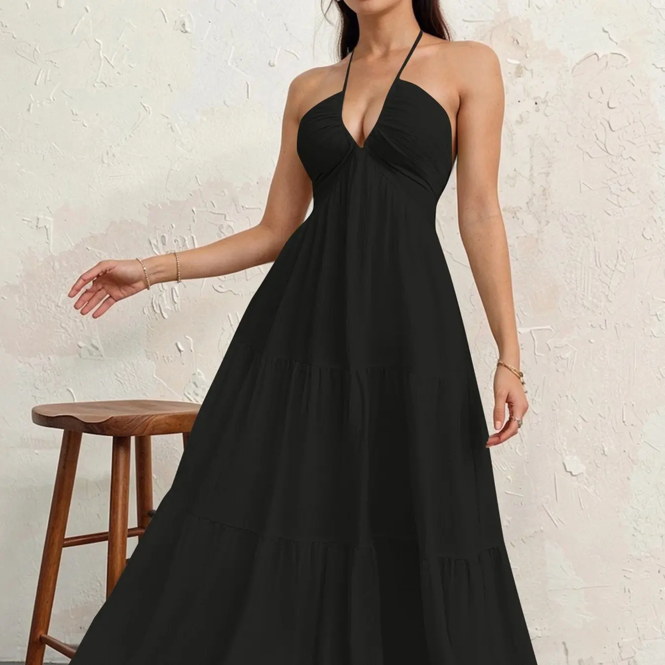 dress with long sleeves and open back Dana Long Sleeves with Open Back Dress – Noire main image 0