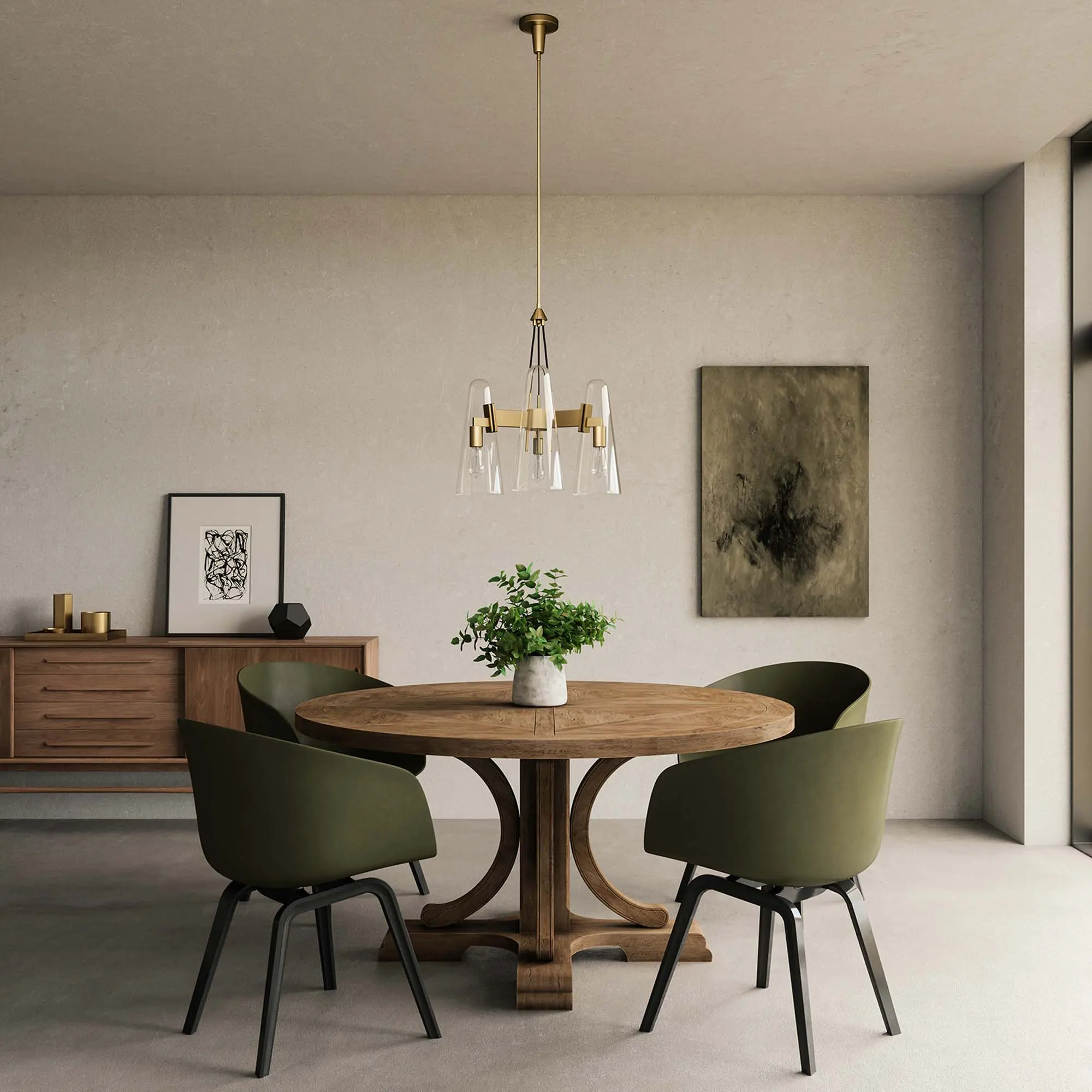Modway Beacon 3-Light Pendant Light in Clear Satin Brass