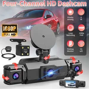 4 Channel Quad Camera Dash Cam WiFi 1080P Car DVR with 64GB Card, 3.0" IPS Display, OBD Power Recording
