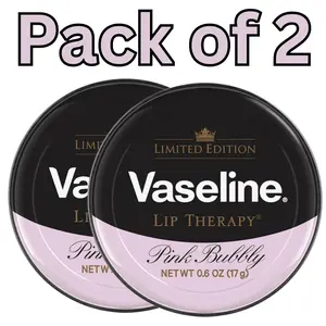 Vaseline Lip Therapy Pink Bubbly Limited Edition Lip Balm Tin 0.6 oz Pack of 2 Sweet Flavor Long Lasting Moisture Portable Tin