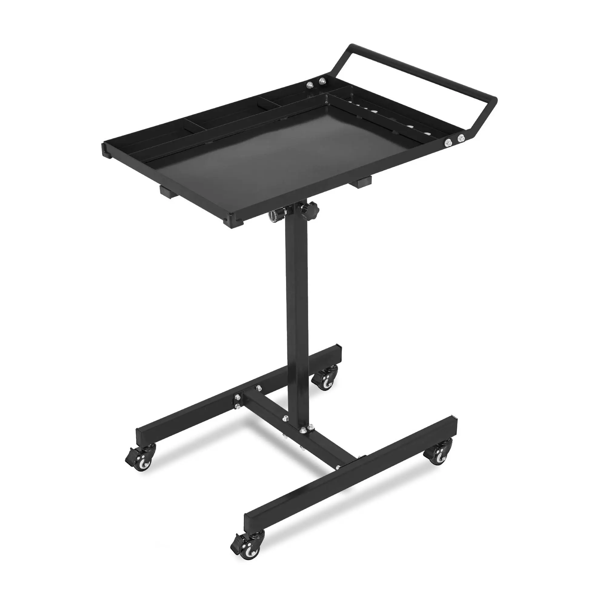 GARVEE Black Steel Rolling Tool Tray Organiser - Adjustable Height Mobile Work Table, Garage Shop Work Station, Stainless