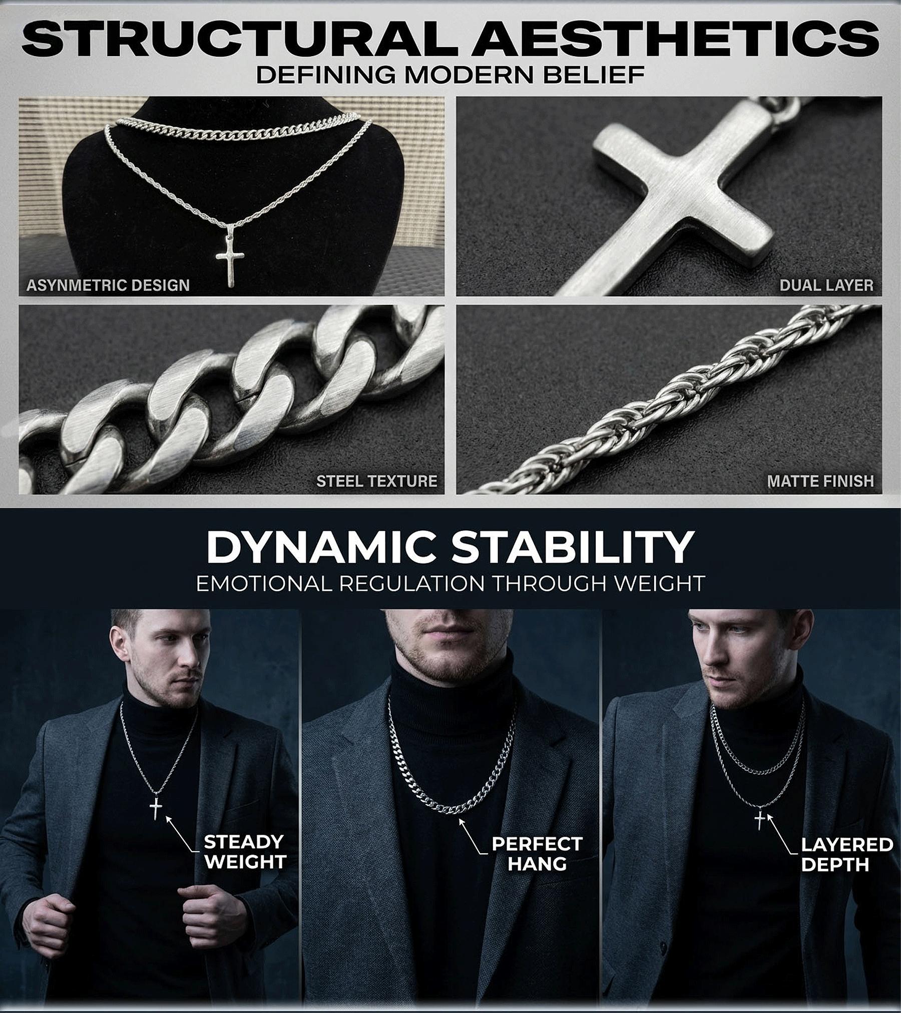 Men's Layered Titanium Steel Cross Pendant Necklace - Daily & Street Style Stacked Jewelry gift accessories