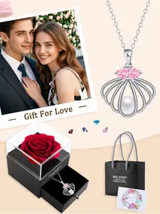 Women's Women's Birthstone Necklace with Pearl Shell Pendant, Comes with Rose Gift Box, Perfect for Anniversaries and Birthdays, Fashionable Jewelry, Ideal Gift forriend, Grandmother, Wife or Mother