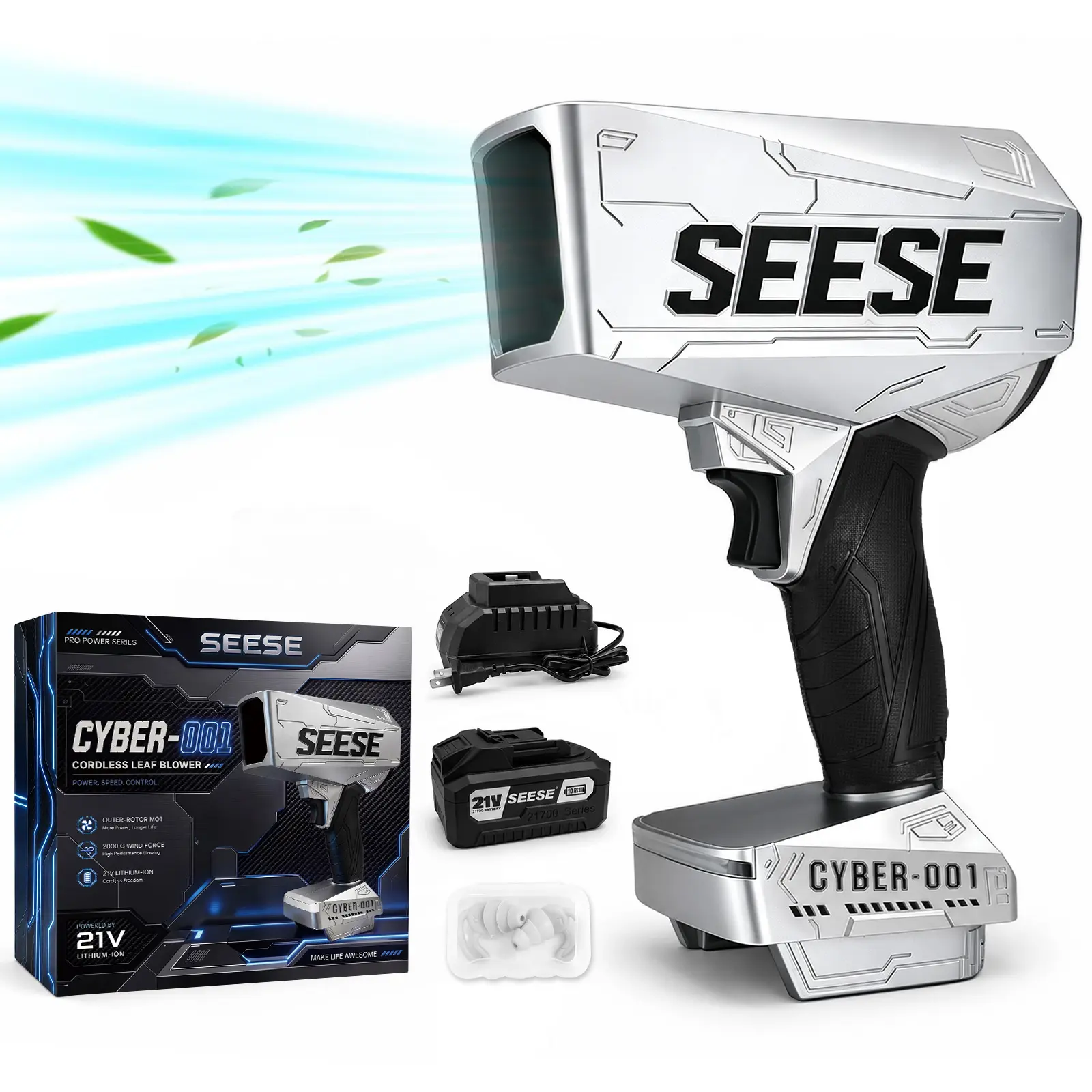 SEESE 2000G Cyber Cordless Leaf Blower Violent TurboFan,120 MPH+,BrushlessPure Copper Motor Jet Fan With Battery,CordlessTurbo Super Power Air Duster, Car Drying after Wash, SnowRemoval