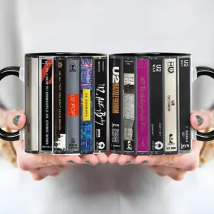 U2 Albums Cassette Mug, Vintage Retro 90s Music Collection Accent Mug, Rock Fan Gift