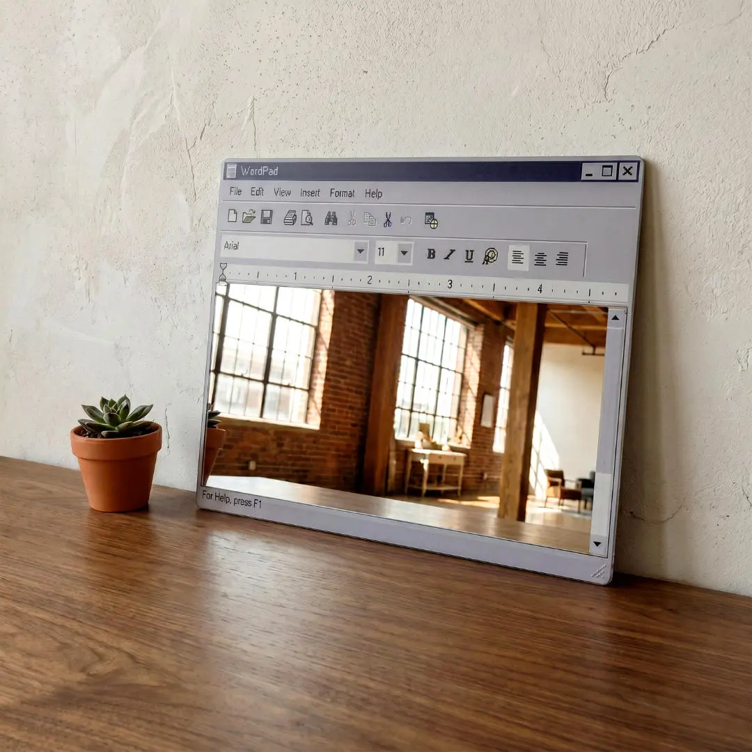 Retro Computer Window Vanity Mirror & Y2K MP3 Player Mirror Wall Decor, Vintage WordPad UI Desktop Makeup Mirror for Bedroom, Dorm Room, Vanity Desk Decor 13.4" x 10.2"