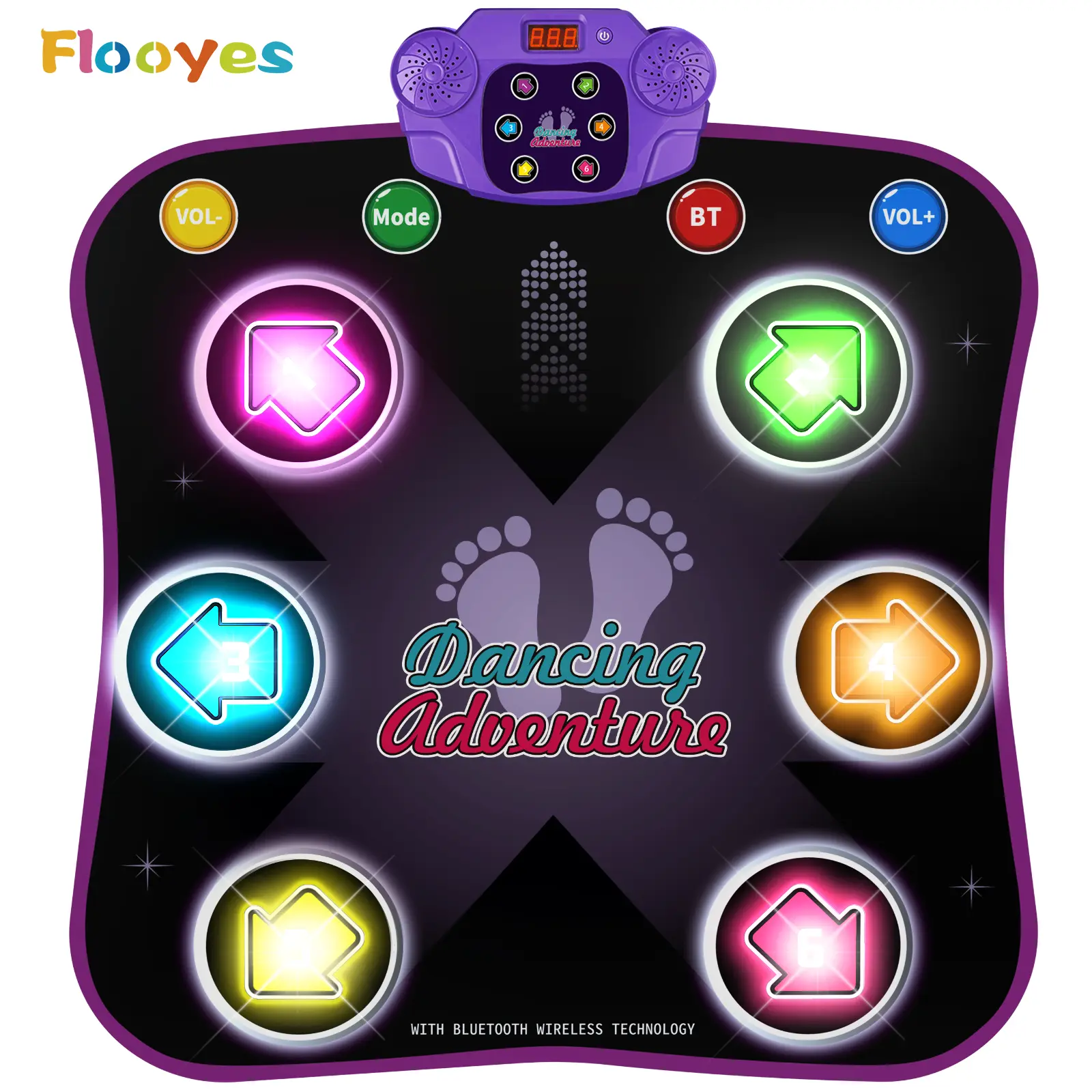 Flooyes Dance Mat Toys for 3-12 Year Old Kids, Dance Mats with Light Up 6-Buttons & Wireless Bluetooth, Music Dance Pad with 5 Game Modes, Birthday Toys Christmas Gifts for 3 4 5 6 7 8 9 10+ Year Old Girls