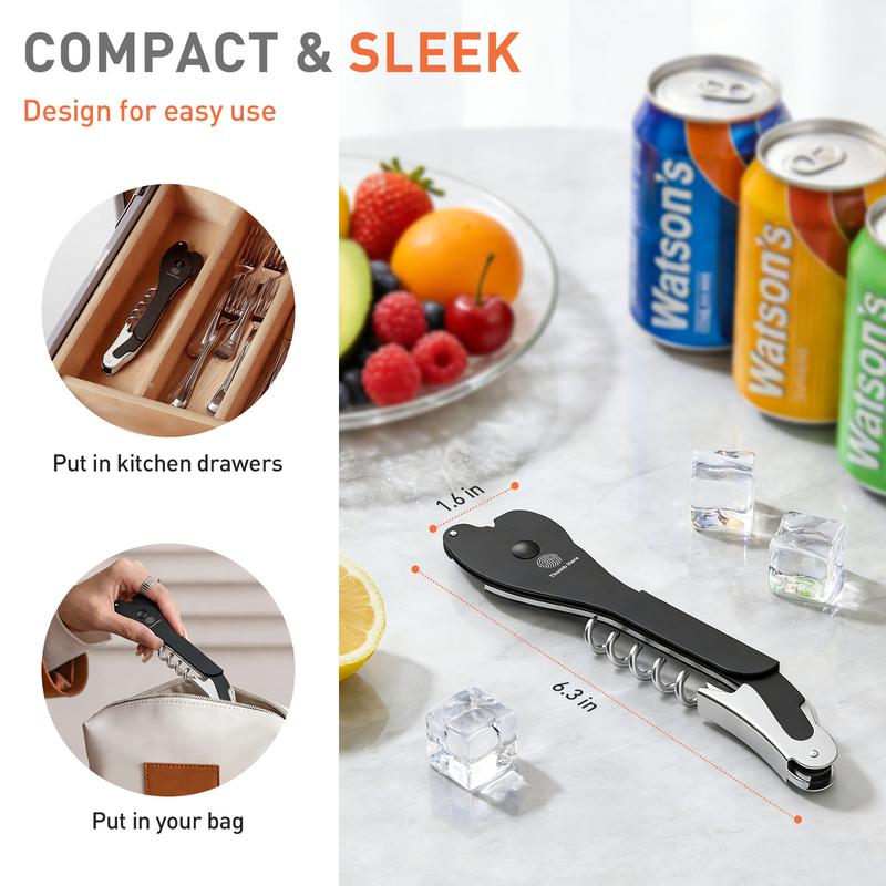 Ikkle All-Purpose Portable Can Opener Ideal for 7.5 to 25 oz. cans of beer, soda, and wine Beer bottle opener Kitchen essential Smooth aluminum surface Effortlessly opens cans without leaving debris Safe and portable Reliable non-slip design