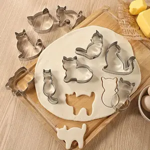 Cat Series Cookie Cutter, 9 Counts/set Cute Cartoon Cat Design Biscuit Mold, Baking Tool for Home Kitchen Baking House Cookiecutters