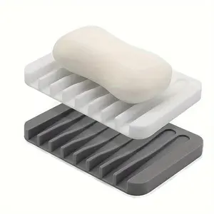 1-Piece Minimalist Silicone Soap Box with Drainage, Rectangle, No Drilling Installation - Ideal for Showers, Bathrooms and Kitchens, White Options, Soap Dish, Soap Dish Holder