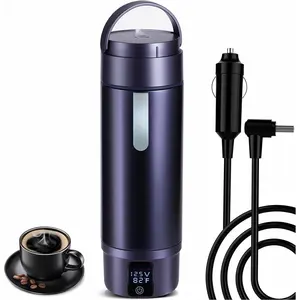 Vacuum Insulated  Electric Kettle, Stainless Steel Tumbler  Water Heater,12V/24V Water Boiler with 6 Temperature and Auto Shut-Off Boil Dry,16oz
