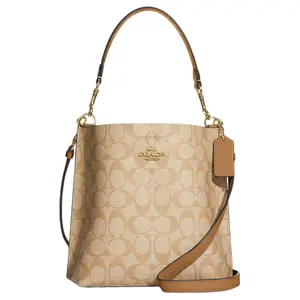 COACH Mollie Bucket Bag with Classic Monogram and Snap Closure in Khaki for Women
