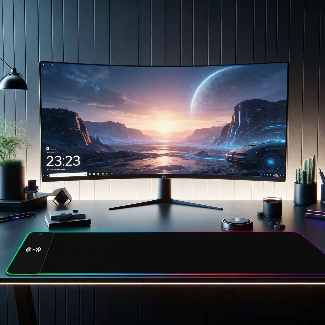 RGB Gaming Mouse Pad with Wireless Charging, Large LED Desk Mat with Multiple Light Modes, Non-Slip Base, Fast Charging Mousepad for iPhone/Android, Perfect for PC Gamers & Office Use
