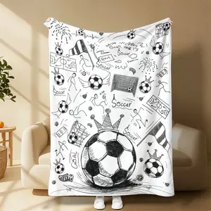 Countdown Sale Soccer Doodle Art Blanket – Ultra-Soft Plush Throw for Football Fans & Players Thoughtful Present for Sons, Daughters & Football Fanatics Soft Fluffy Plush for Lazy Days, Match Viewing & Team Spirit Suitable for all four seasons