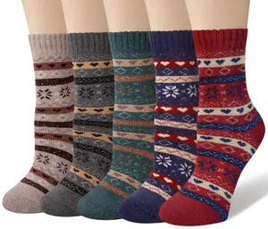 5 Pairs Womens Wool Socks Thick Knit Warm Winter Socks Cozy Comfy Socks Gifts for Women