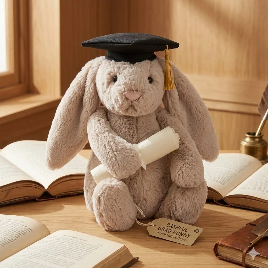 Viral Jellycat Graduation Bunny Plush with Blue Dust Bag | Luxury Cute Class of 2026 Bear Rabbit Plushie Aesthetic Room Decor